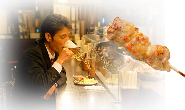 カウンターでビール